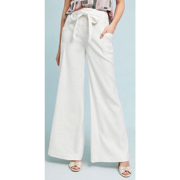 Anthropologie Pants - Anthropologie Tie-Waist Linen Blend Wide Leg Pants Size 28